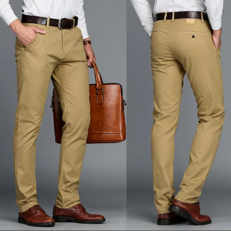 Mens Pants Cotton Casual  Stretch male trousers man long Straight High Quality 4 color Plus size pant suit  42 44 46