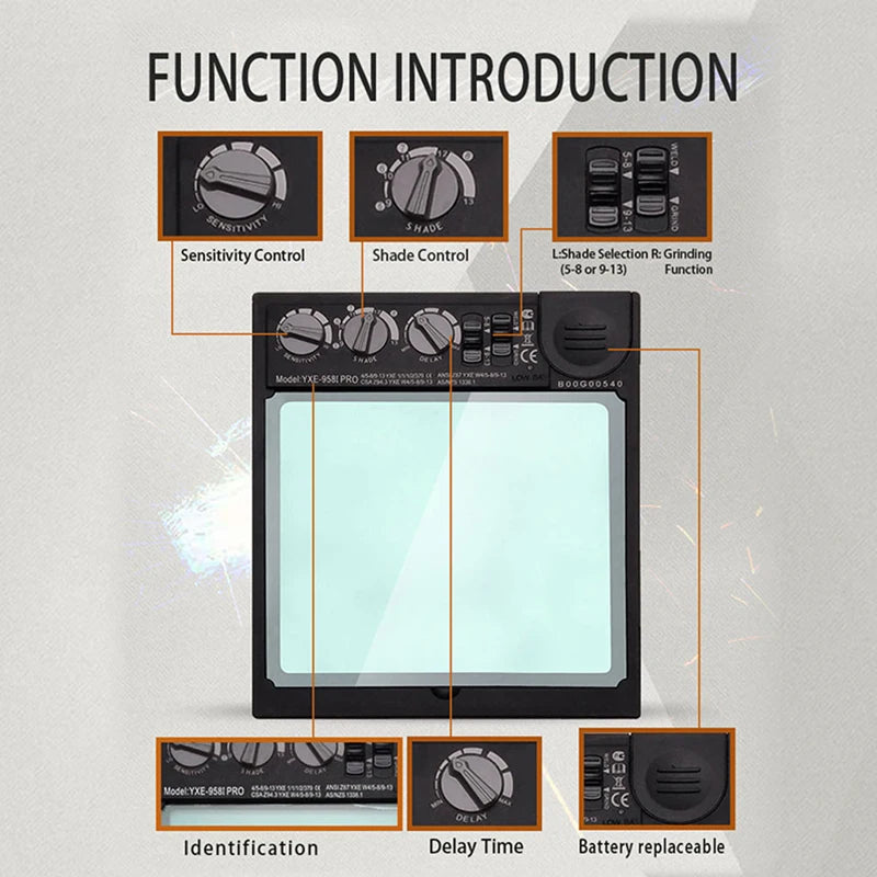 Solar automatic dimming large window welding mask 98 * 87mm, true color welding mask, 1112 4 sensors 4/9-13