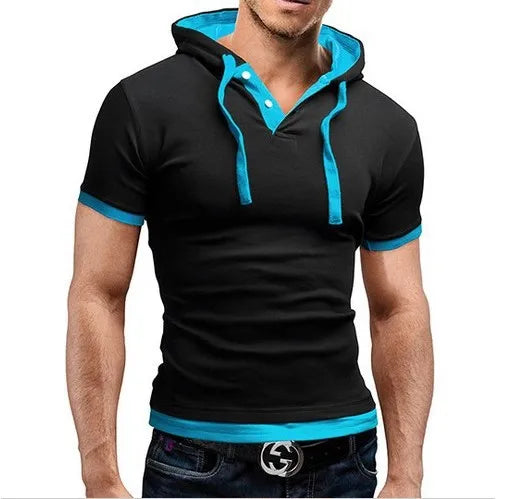 Men's T Shirt 2024 Summer Slim Fitness Hooded Short-Sleeved Tees Male Camisa Masculina Sportswer T-Shirt Slim Tshirt Homme 5XL