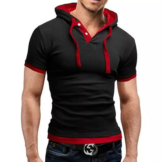 Men's T Shirt 2024 Summer Slim Fitness Hooded Short-Sleeved Tees Male Camisa Masculina Sportswer T-Shirt Slim Tshirt Homme 5XL