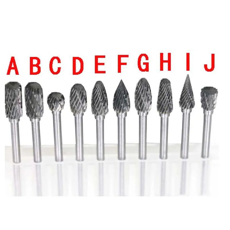 New 10pc 1/8" Shank Tungsten Carbide Milling Cutter Rotary Tool Burr Double Diamond Cut Rotary Dremel Tools Electric Grinding