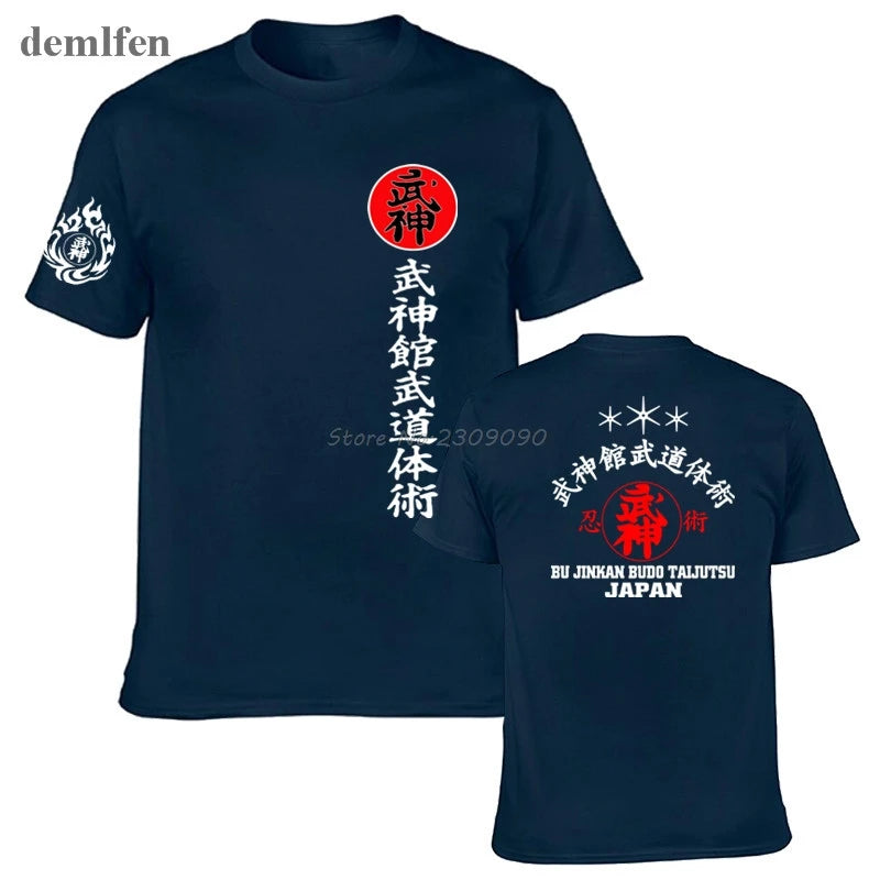 New Japan Samurai T Shirt Men Shotokan Karate Bujinkan Dojo Pro Wrestling Shinobi T-shirt Tops Ninjutsu Kanji Shirts Cotton Tees