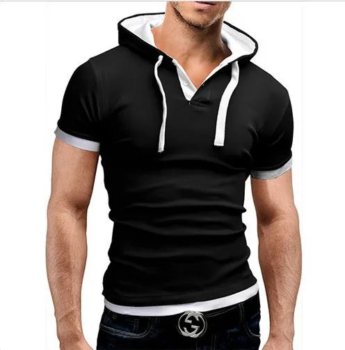 Men's T Shirt 2024 Summer Slim Fitness Hooded Short-Sleeved Tees Male Camisa Masculina Sportswer T-Shirt Slim Tshirt Homme 5XL