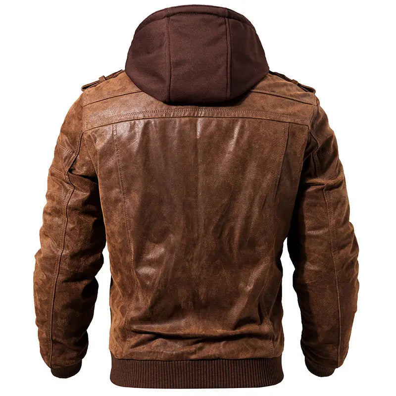 FLAVOR Men's Real Leather Jacket Men Motorcycle Removable Hood winter coat Men Warm Genuine Leather Jackets