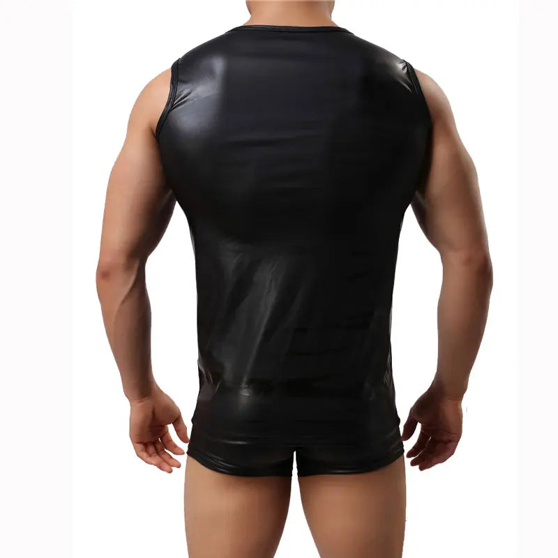 Men Tank Tops Faux Leather Black Sleeveless Vest Sexy Men's Tops Shaper Body Club Wear Gay Cool Man Tops Shirts