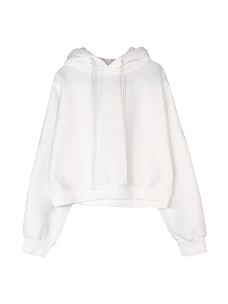 White Niche Style Fleece-lined Loose Design Hooded Sweatshirt