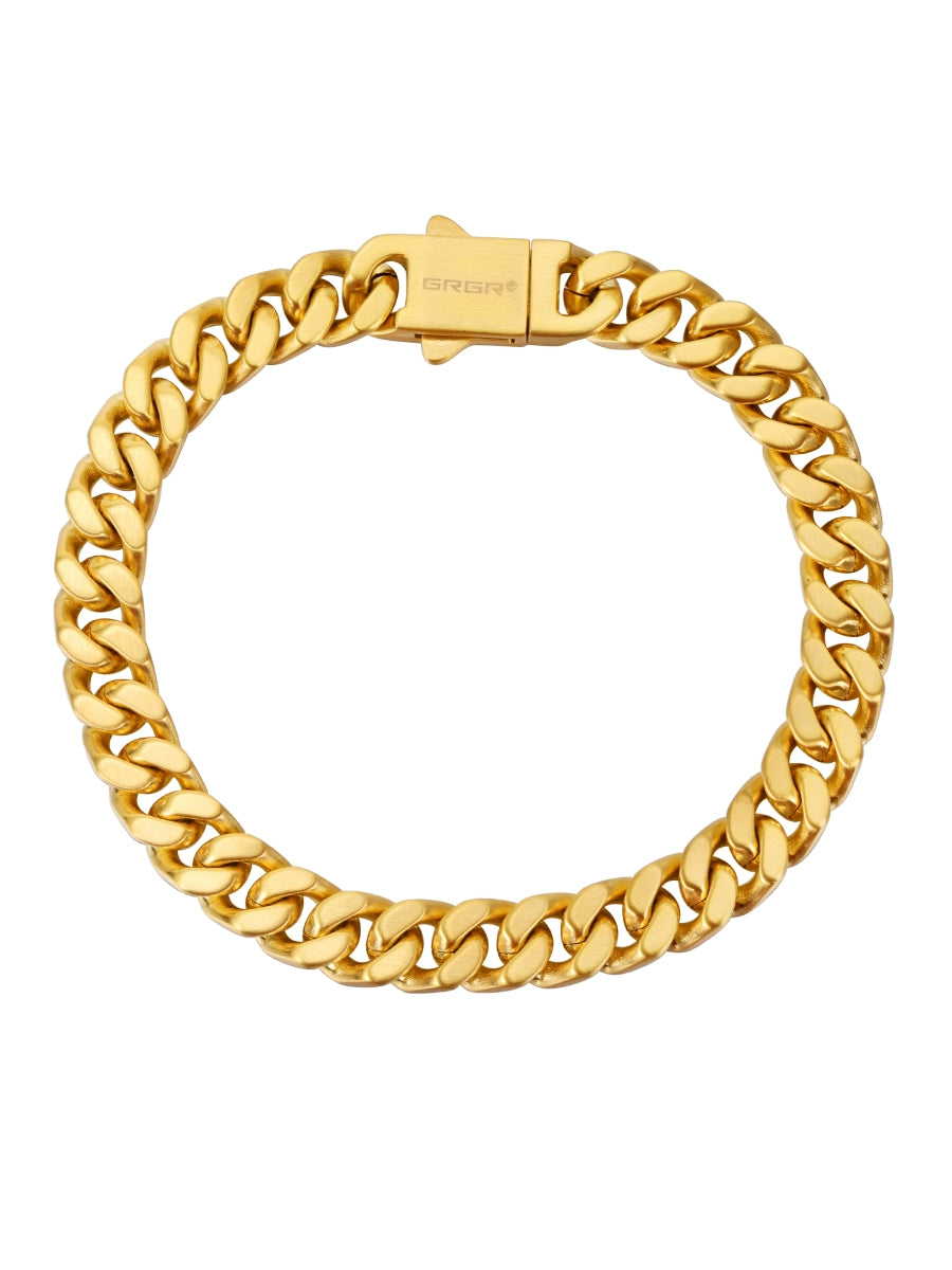 GRGR 18K Gold Cuban Link Chain Bracelet for Men and Women Hip Hop Couple Same Style Fashion Popular Cuban Link