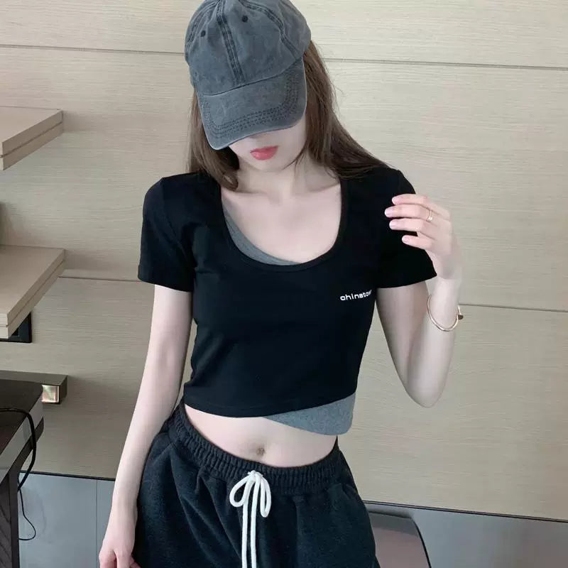 Sexy Short Sweet Cool Sexy Women's Group Style Fake Two-Piece Top Clothes Fashion Jazz Women's Dancing Jazz Dance Clothes