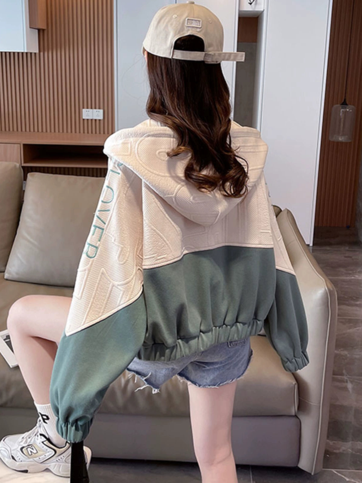 Hooded Color Contrast Spring and Autumn Leisure All-Matching Short Sweater