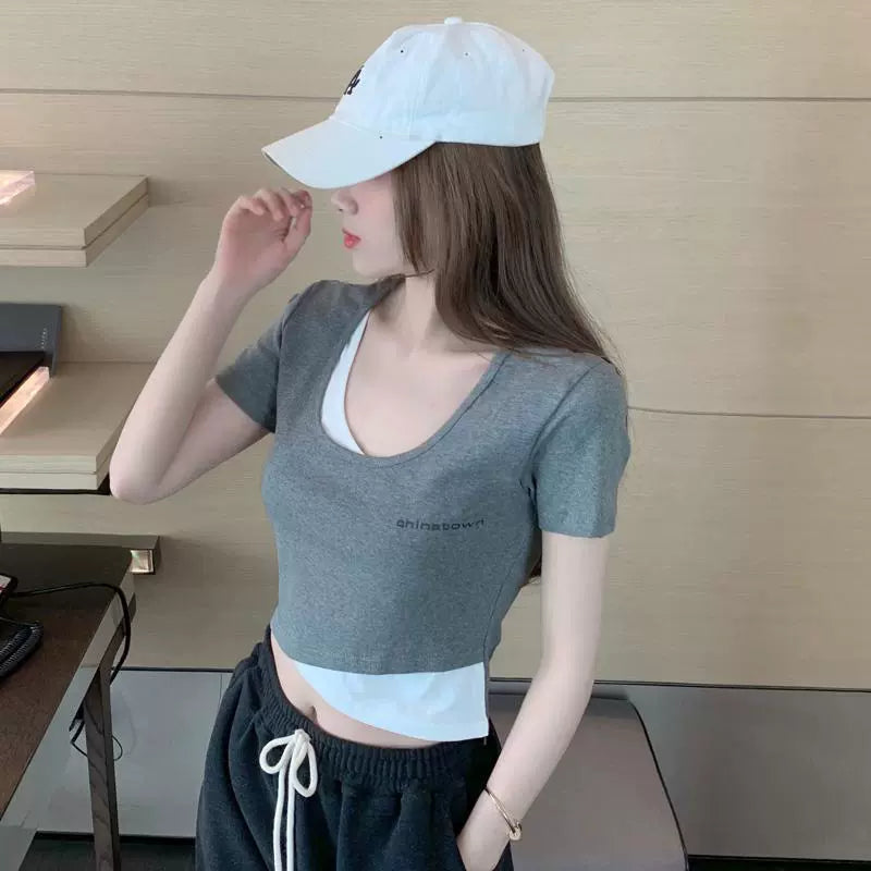 Sexy Short Sweet Cool Sexy Women's Group Style Fake Two-Piece Top Clothes Fashion Jazz Women's Dancing Jazz Dance Clothes