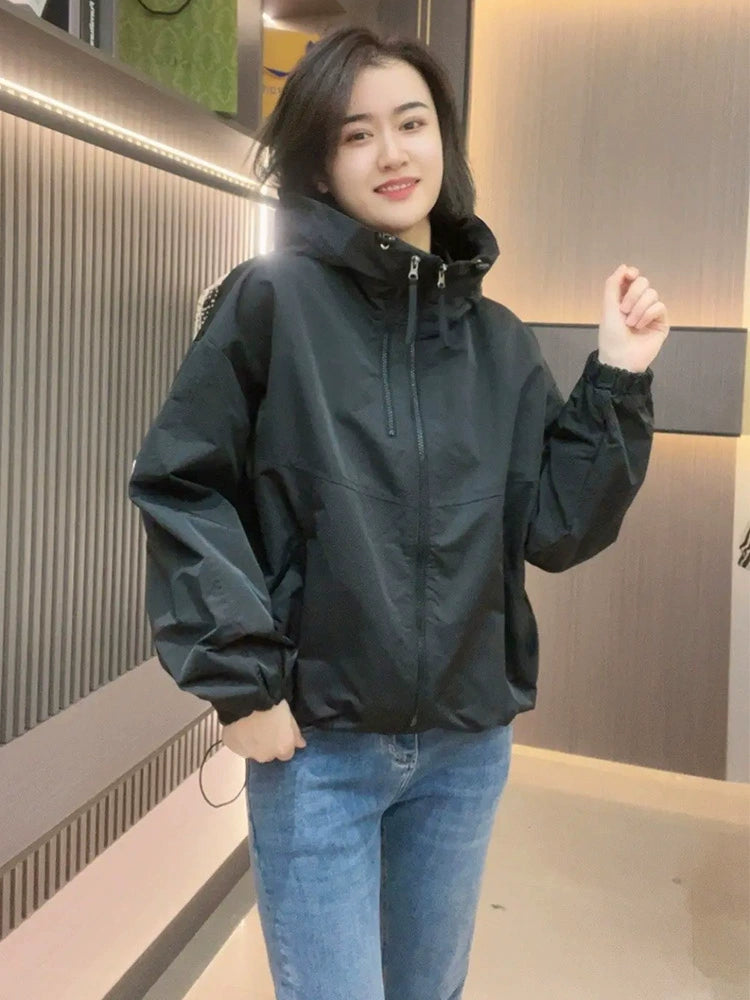 Double Zipper Casual Short Shell Jacket Hooded Outwear