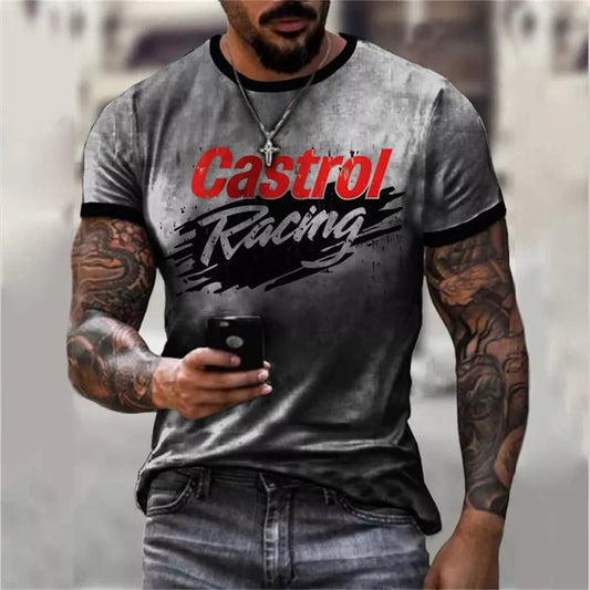 Castrol Oil Print Men's T-shirt Vintage Short Sleeved Tees Casual Tops Street Oversized T Shirts For Men Clothing Streetwear Xl