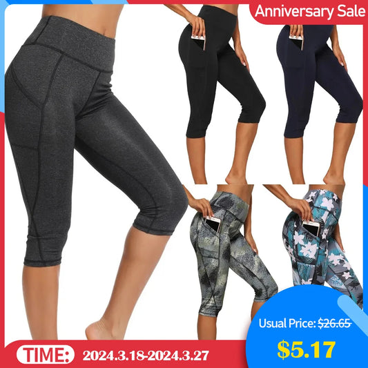 Women's Sports Pants 3/4 Gym Sport Woman Tights Casual Cropped Female Leggings For Fitness Women Yoga Pants with Side Pockets