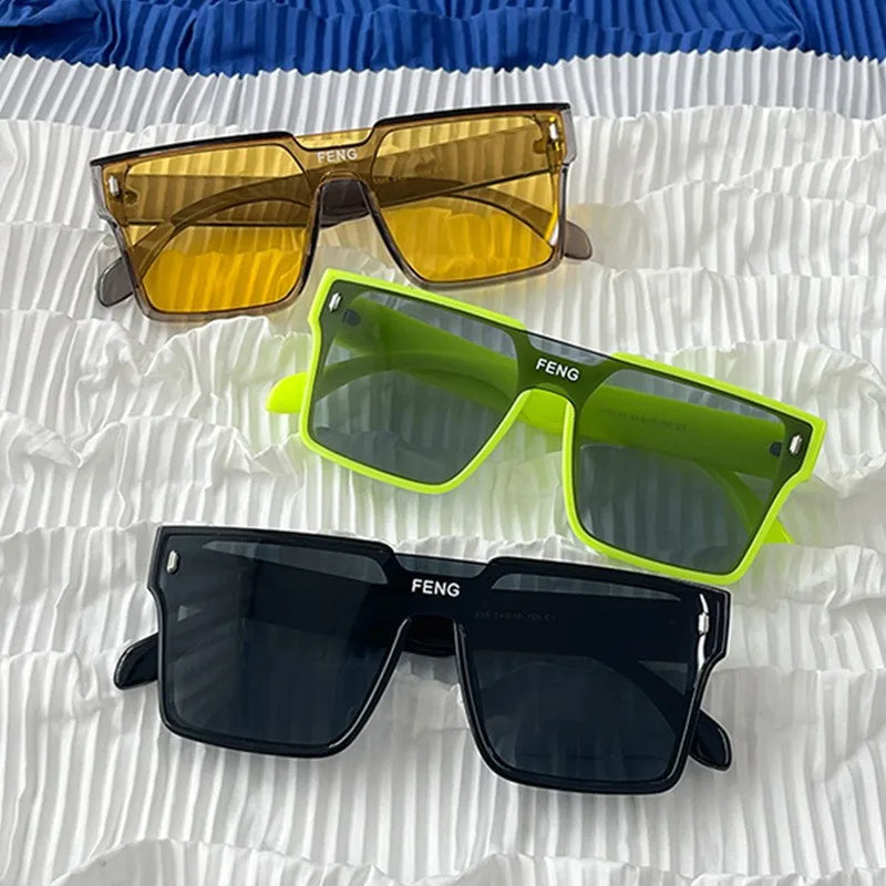 2023 Fashion Oversized Square One-piece Sunglasses Women Retro Mirror Lens Eyewear Shades UV400 Men Punk Sun Glasses