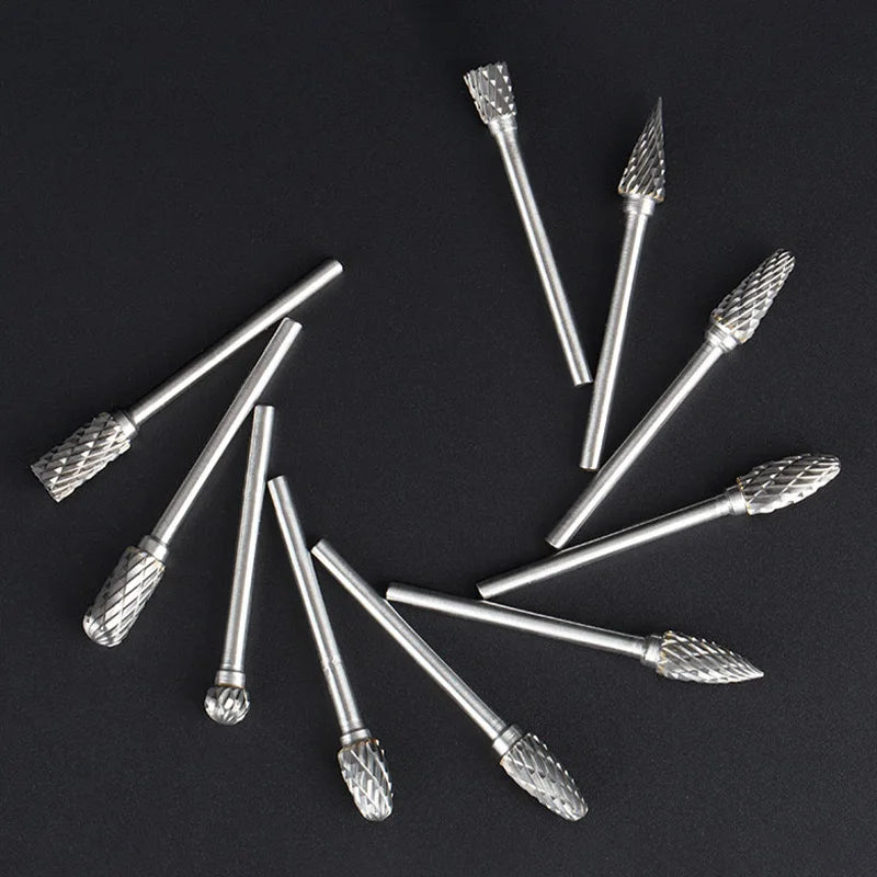 LIDIAO 10Pcs Rotary Carbide Burr Set 1/8" Shank Rotary Tool Bit Woodworking Drilling Metal Polishing Grinding 3mm Rotary File