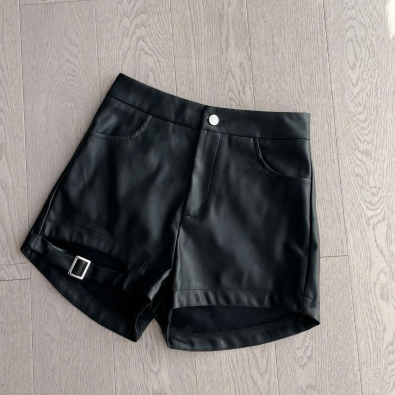 Sexy Black Pu Leather Shorts Women's Autumn and Winter Tight Gothic High Waist Shorts Street Fashion Y2K Hot Girl Outfit