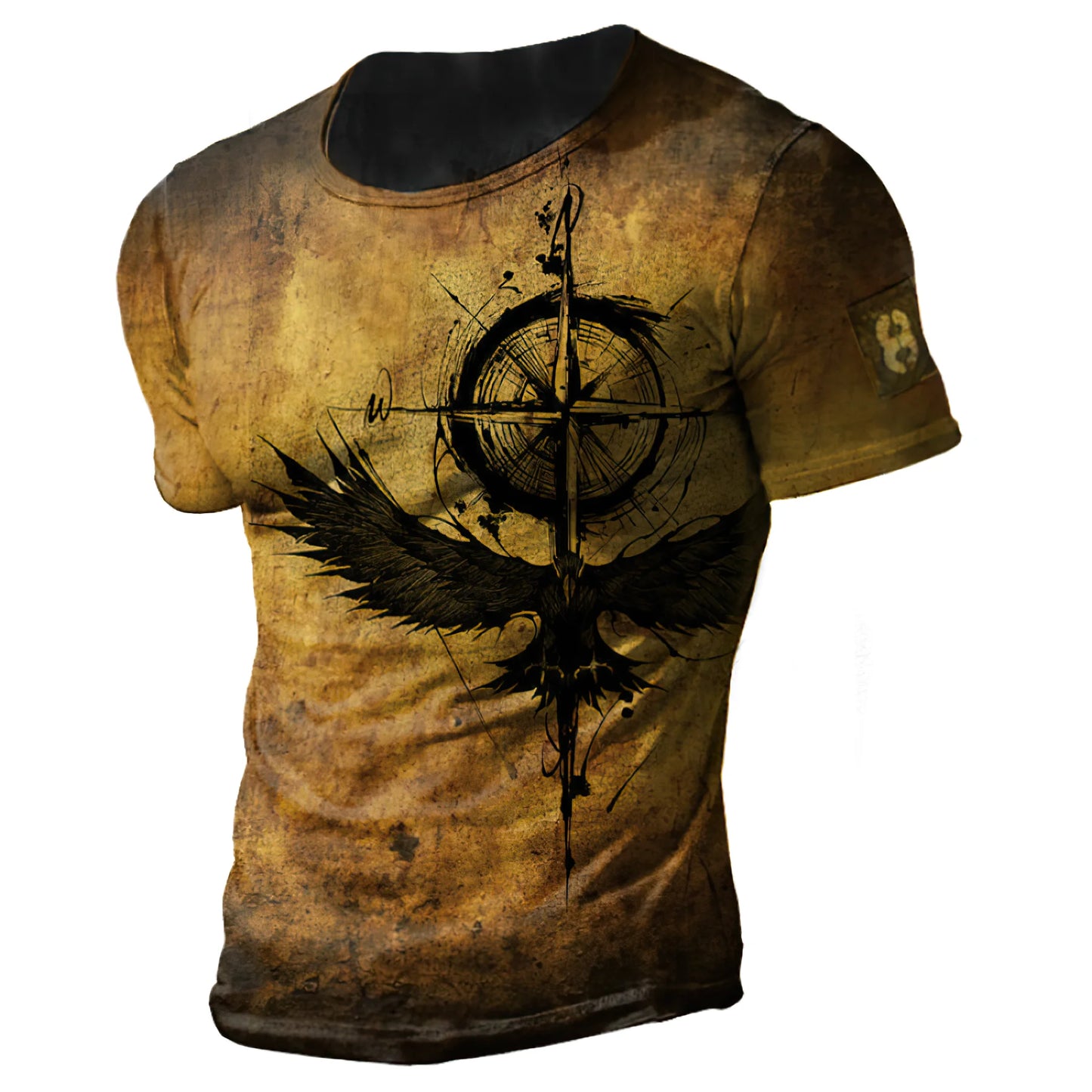 Vintage Men's T-shirt Summer American Shirt Tops Compass Printed Short-sleeve Tees Loose Daily Men Clothing Casual Streetwear