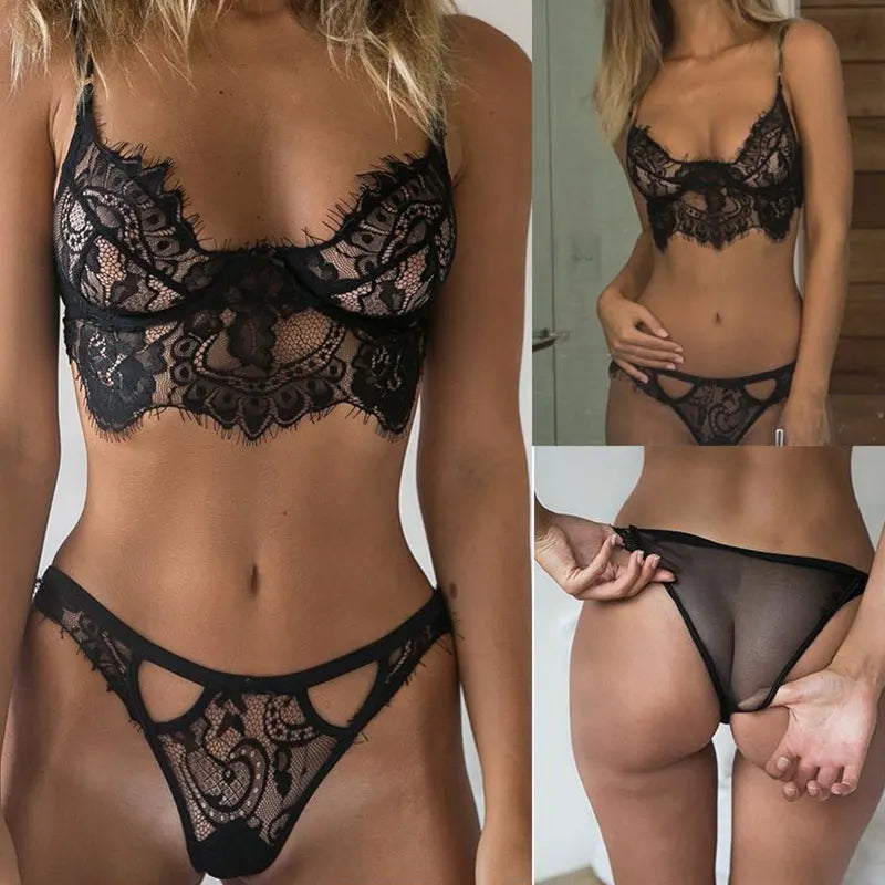 Women Sexy Bodysuit Lady G-string Ladies Hollow Out Lingerie Black Bodysuit See-through Brassiere Mini Teddy Babydoll Bra Thong