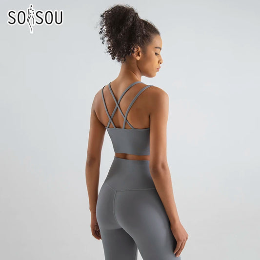 SOISOU New Nylon Yoga Set Women's Tracksuit Fitness Gym Two Piece Set Women Sports Bra Leggings Women Sportwear Breathable