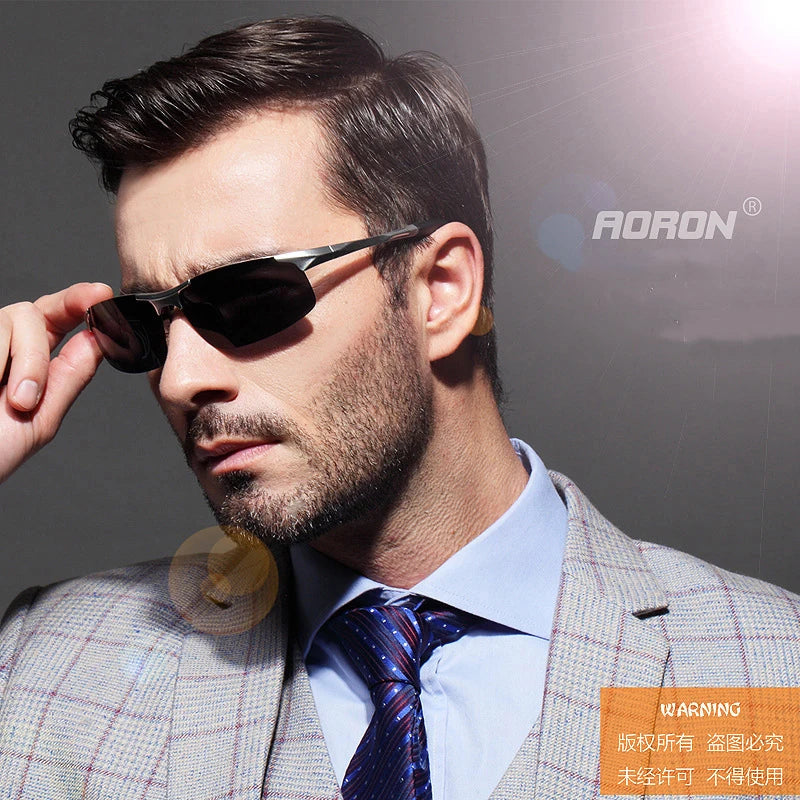 AORON Driving Polarized Sunglasses Men Aluminum Magnesium Frame Sport Sun Glasses Driver Retro Goggles Sunglass UV400 Anti-Glare