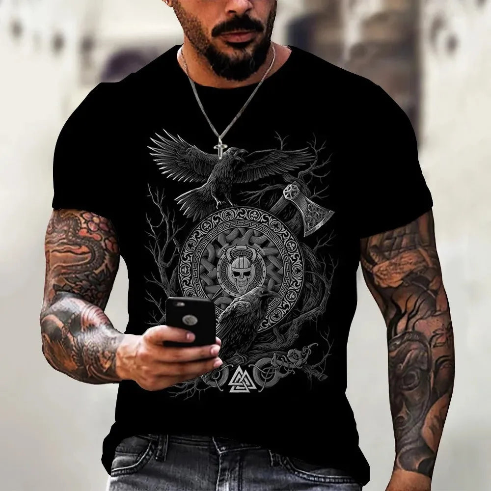 Fashion Gradient Poker Print T Shirts For Men Summer Daily O Collar Polyester Short Sleeve Tee Shirt Large Size Tops Clothing