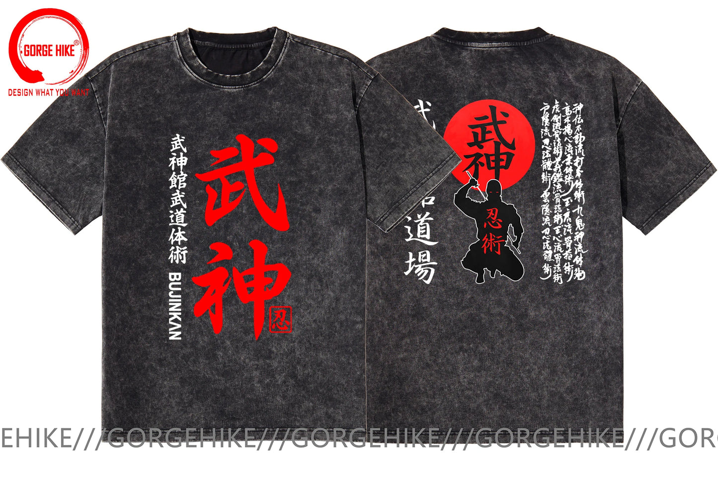 Japan Washed Cotton Japanese Samurai T Shirt Shotokan Karate Bujinkan Dojo Pro Wrestling Shinobi T-Shirt Ninjutsu Kanji TShirt