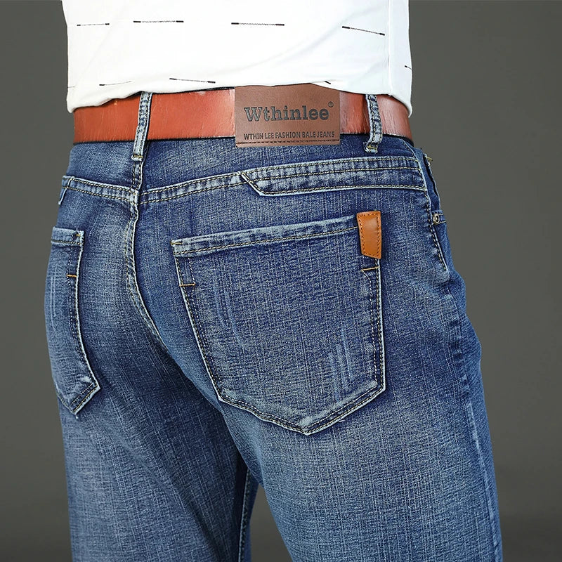 Classic Business casual Jeans men 2023 new Fashion Blue Slim Stretch Denim Trousers Male high pants men Clothing