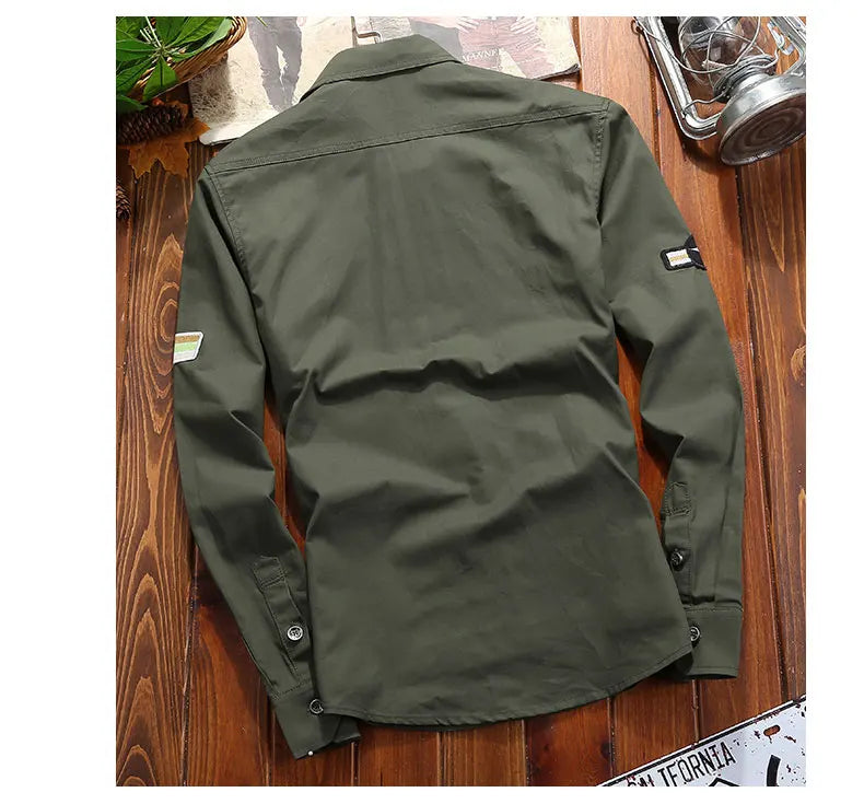 Men's Shirts Military Cotton Shirt Khaki Casual Retro Slim Fit with Pocket Long Sleeve Vintage Jacket Streetwear Drop Shipping