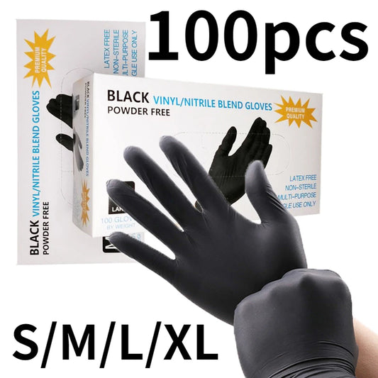 100PCS Black Nitrile Gloves Thickened Durable Household Cleaning Gloves Car Repair Hair Dyeing Tattoo Dishwashing Tools