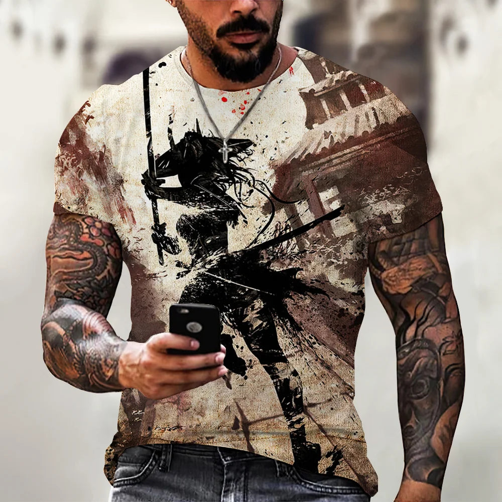 Vintage Samurai T-shirts For Men 3D Japan Style Print Short Sleeve Tops Street Hip Hop Streetwear Ninja Tees Men's T Shirt 6XL