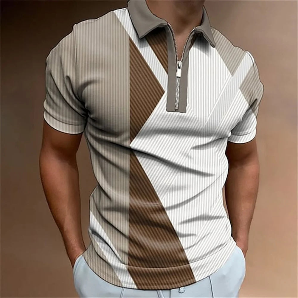 Men Polo Shirt Stripes Short Sleeve T-shirt Male Breathable Tops Business Turn Down Collar Streetwear Luxury Brand High Quality