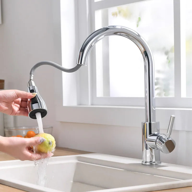 Kitchen Faucet Brushed Nickel Color Surface Hot and Cold Water Faucet Kitchen Sink Faucet Pull-out Kitchen Faucet Single Hole