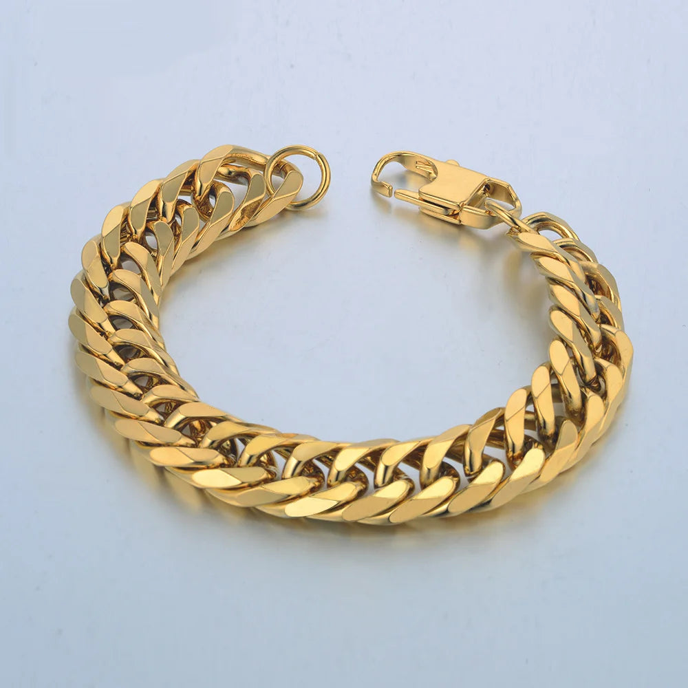 Mens 316L Stainless Steel Male Bracelet Wholesale Braslet Gold Silver Color Braclet Chunky Cuban Chain Link Bracelet For Man