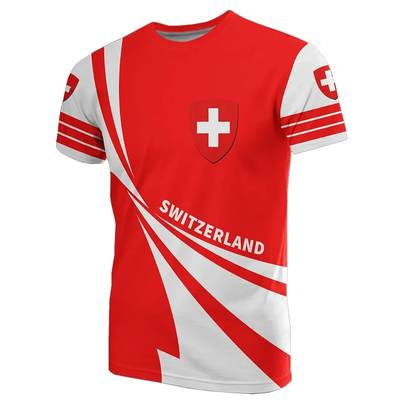 Fashion New Swiss Flag Graphic 3D Print T-shirt Swiss National Emblem Men’s Sports Tops  National Day Gifts Personalized Tee