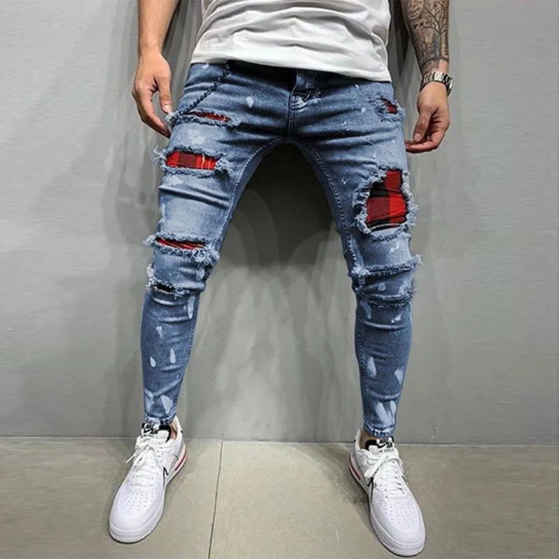 Ripped Jeans Men Stretch Skinny Grey Blue Black Hip Hop Denim Trousers Streetwear Casual Slim Fit Jeans for Men Jogging jean