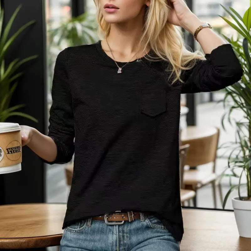 2023 New Autumn O Neck 30% Cotton T Shirt Woman Fashion Long Sleeve Shirt Women's T-shirt Loose European Style Women Shirts