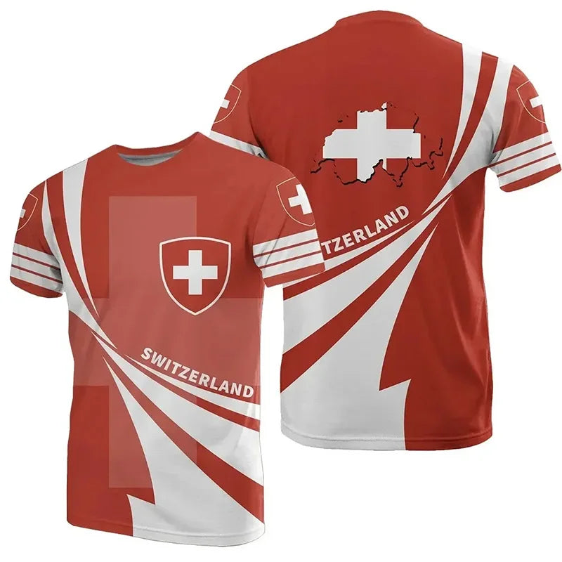 Fashion New Swiss Flag Graphic 3D Print T-shirt Swiss National Emblem Men’s Sports Tops  National Day Gifts Personalized Tee