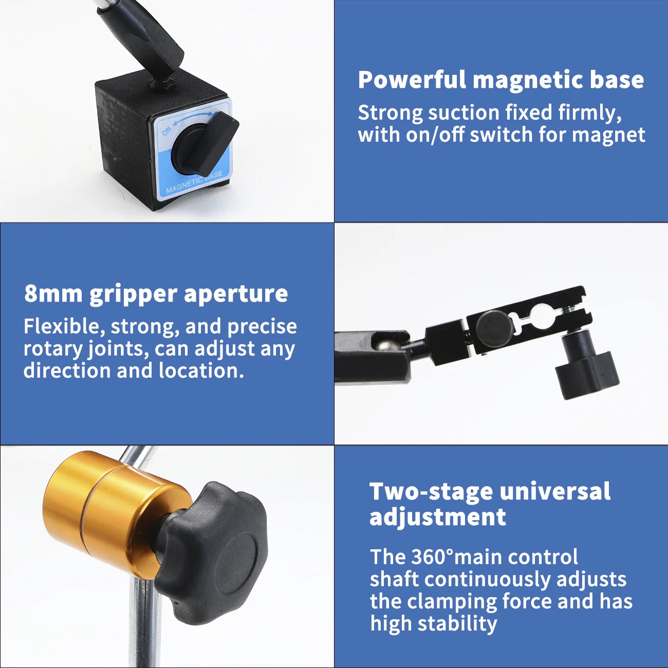 Shahe Magnetic Stand For Digital Dial Indicator Gauge 3 Joints Full Adjustable Dial Gauge Magnetic Base Stand Holder