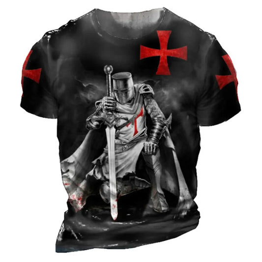 Vintage Men's T-shirts Knights Templar Print T Shirts For Men Summer Oversized Tops Short Sleeve Tees Casual O-Neck Men Clothing