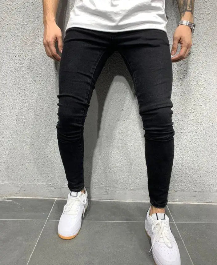 new White Embroidery Jeans Men Cotton Stretchy Ripped Skinny Jeans High Quality Hip Hop Black Hole Slim Fit Oversize Denim Pants