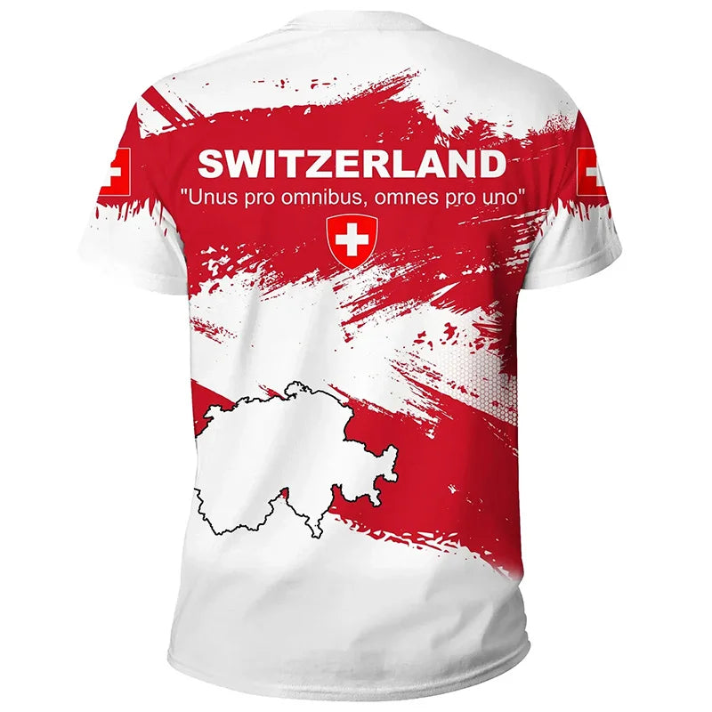 Fashion New Swiss Flag Graphic 3D Print T-shirt Swiss National Emblem Men’s Sports Tops  National Day Gifts Personalized Tee