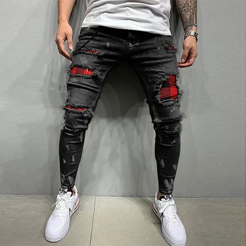 Ripped Jeans Men Stretch Skinny Grey Blue Black Hip Hop Denim Trousers Streetwear Casual Slim Fit Jeans for Men Jogging jean