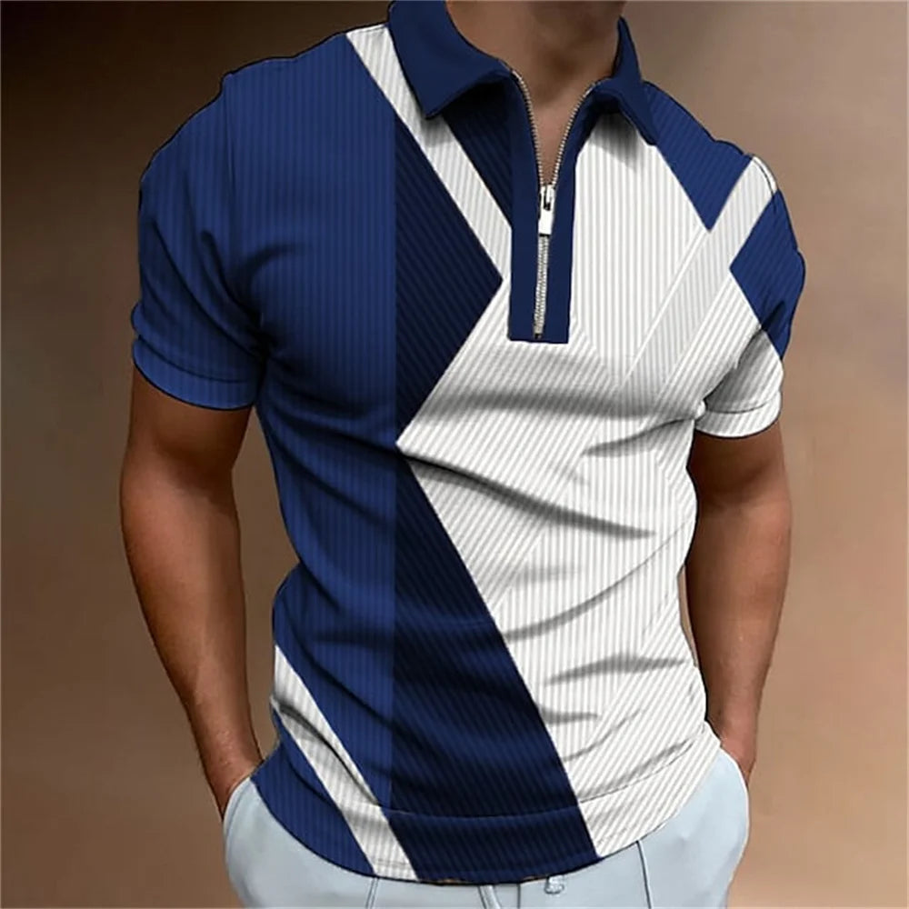 Men Polo Shirt Stripes Short Sleeve T-shirt Male Breathable Tops Business Turn Down Collar Streetwear Luxury Brand High Quality