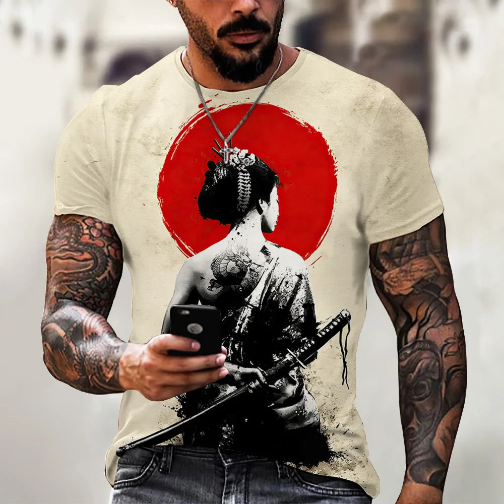 Vintage Samurai T-shirts For Men 3D Japan Style Print Short Sleeve Tops Street Hip Hop Streetwear Ninja Tees Men's T Shirt 6XL