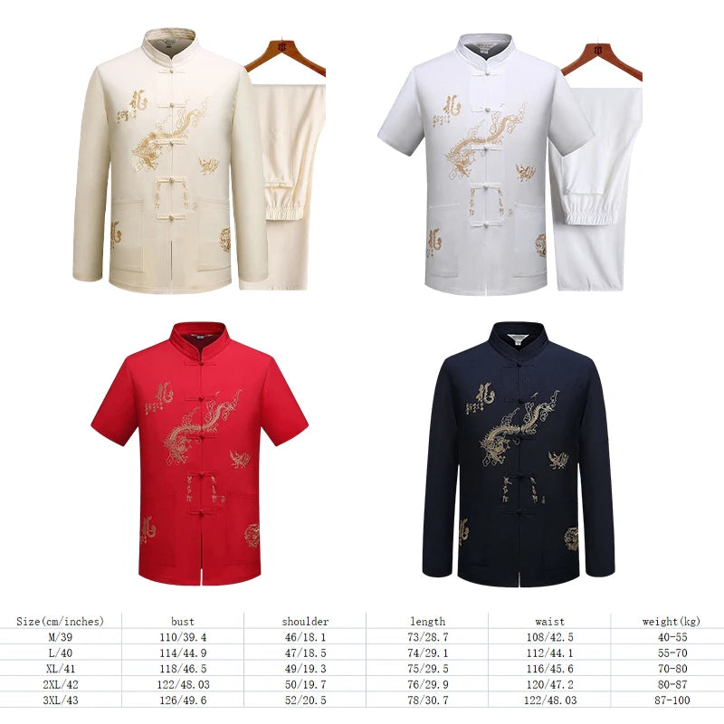 Chinese Traditional Tang Clothing Kung Fu Suit Fashion Casual Embroidery T-shirt Pants Wing Chun Tai Chi Comfortable Men's Set