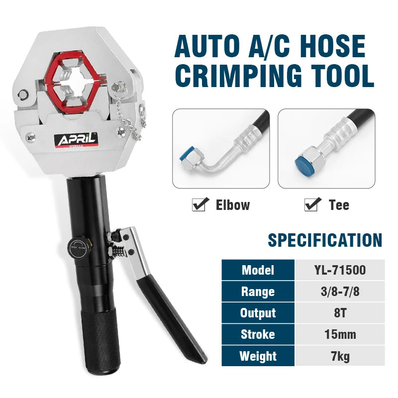 Hydraulic Hose Crimper AC Crimping Tool for Barbed and Beaded Hose Fittings Air Conditioning Repaire Ac Hose Crimper