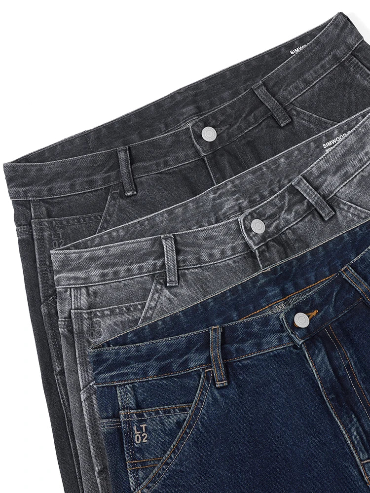 SIMWOOD 2024 Spring Summer New Loose Tapered Jeans Men Plus Size Washed Vintage Denim Trousers