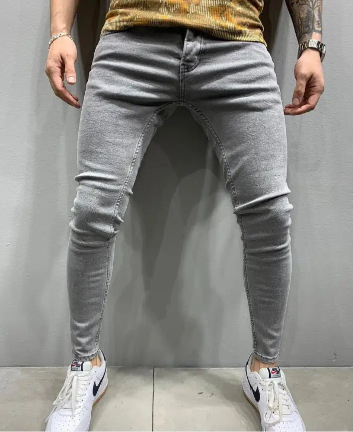 new White Embroidery Jeans Men Cotton Stretchy Ripped Skinny Jeans High Quality Hip Hop Black Hole Slim Fit Oversize Denim Pants