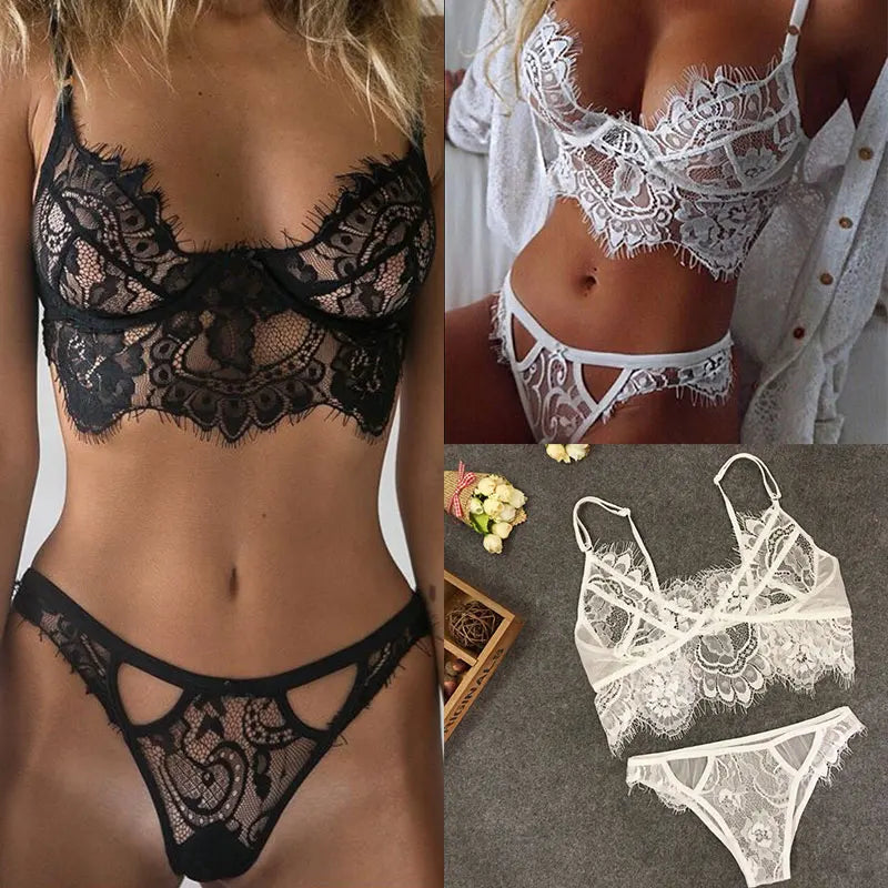 Women Sexy Bodysuit Lady G-string Ladies Hollow Out Lingerie Black Bodysuit See-through Brassiere Mini Teddy Babydoll Bra Thong