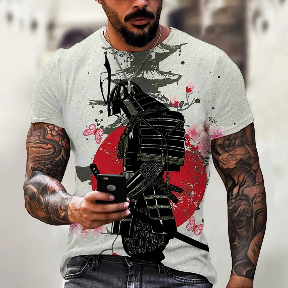 Vintage Samurai T-shirts For Men 3D Japan Style Print Short Sleeve Tops Street Hip Hop Streetwear Ninja Tees Men's T Shirt 6XL